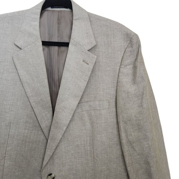 Club Room Men's 42L Linen Blend Sport Coat Blazer Two Button Casual Beige - Picture 2 of 15
